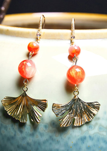 Pendientes colgantes únicos en forma de abanico de oro de 14 quilates, nuevo estilo 2024