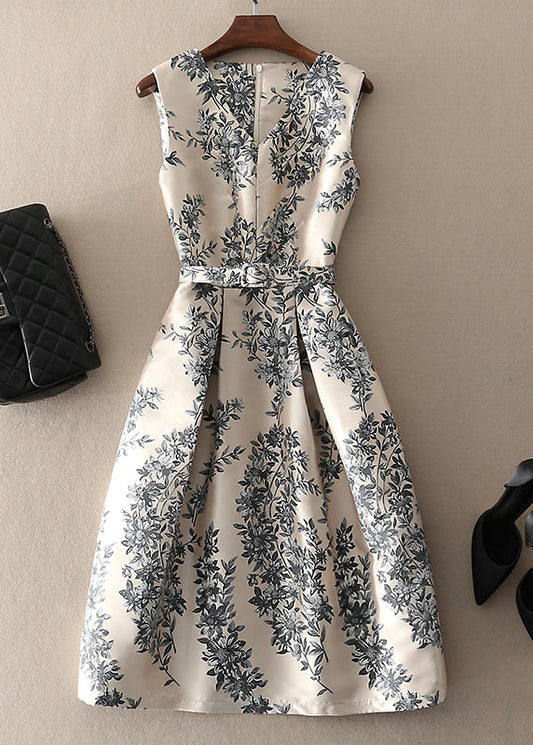 Unique – Ärmelloses Kleid mit Reißverschluss und Print in Apricot