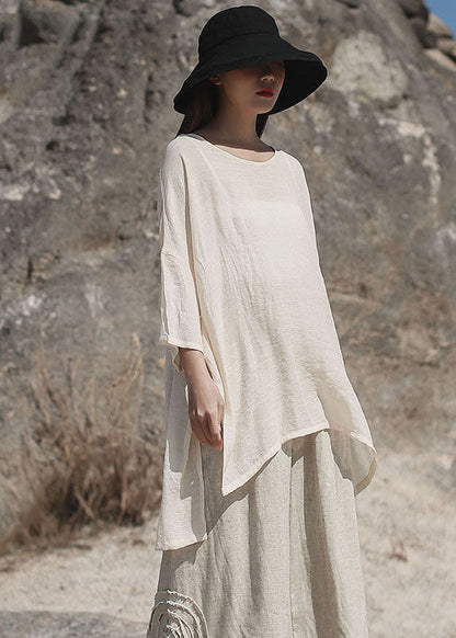 Einzigartige Apricot Low High Design Seite offen Baumwolle Tops Halbarm