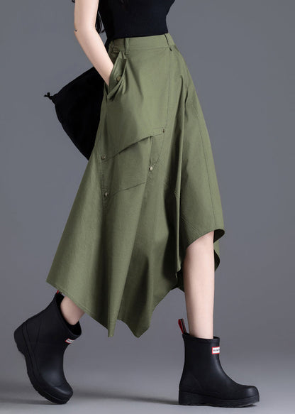 Unique Army Green Asymmetrical Design Cotton Skirts Summer