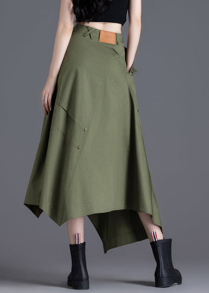 Unique Army Green Asymmetrical Design Cotton Skirts Summer