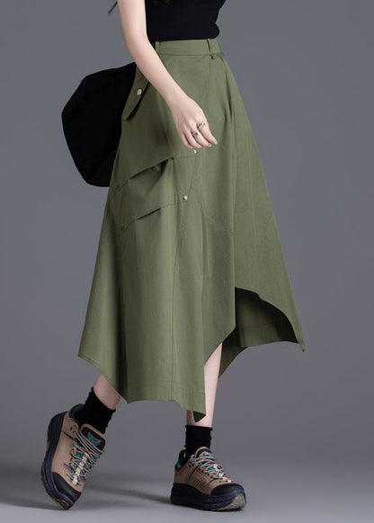 Unique Army Green Asymmetrical Design Cotton Skirts Summer