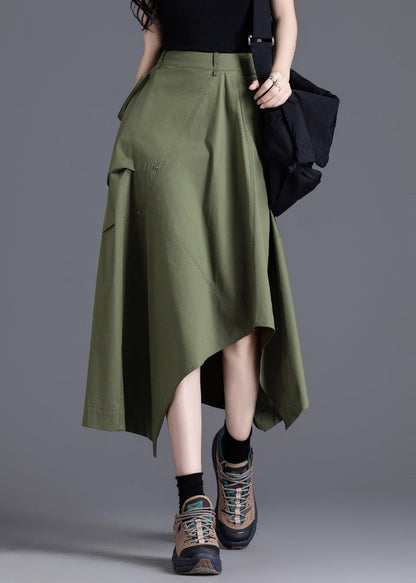 Unique Army Green Asymmetrical Design Cotton Skirts Summer