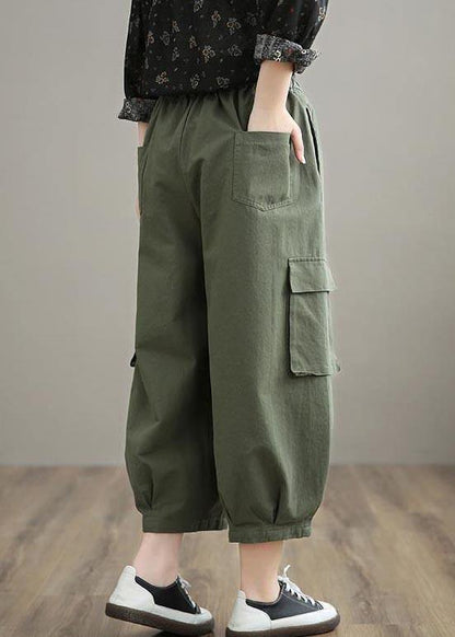 Unique Army Green High Waist Stylish Spring Elastic Waist Pockets Shape Wild Trousers - SooLinen