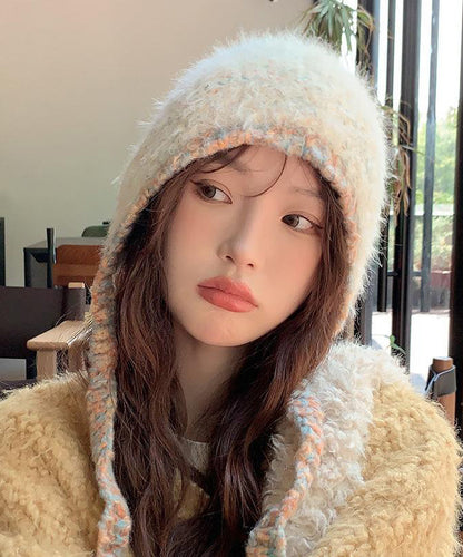 Gorro Bonnie de punto beige único hecho a mano para invierno