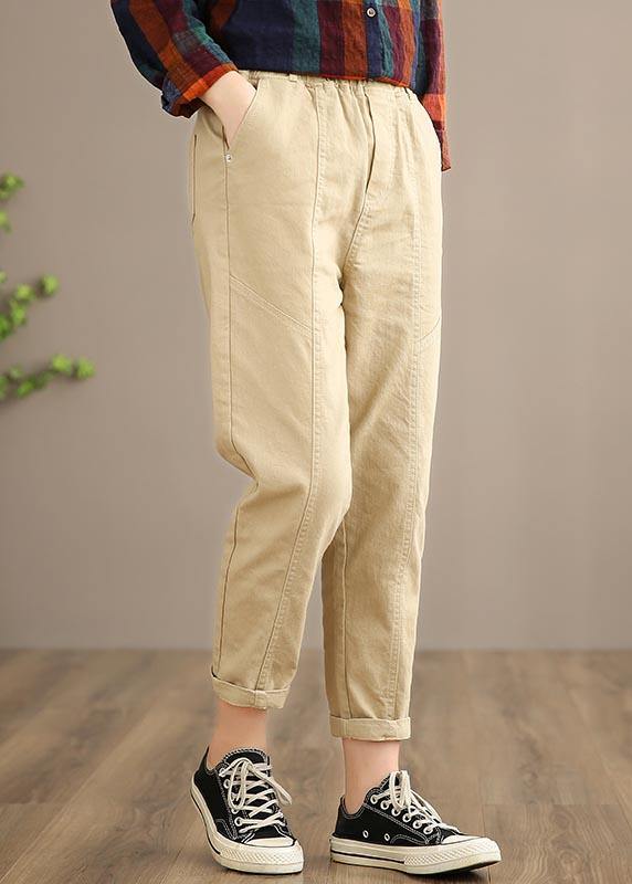 Unique Beige Pant Plus Size Clothing Spring Elastic Waist Fashion Ideas Pants - SooLinen