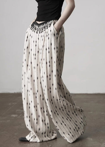 Unique Beige Tasseled Print Cotton Straight Pants Spring
