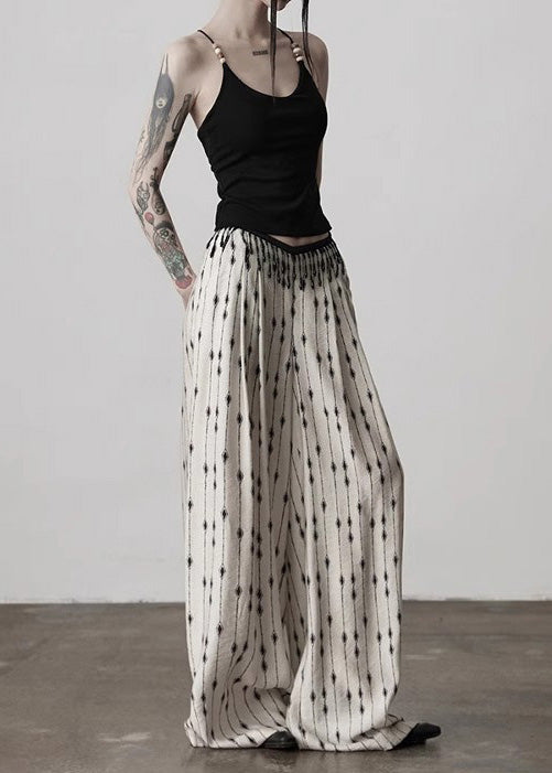 Unique Beige Tasseled Print Cotton Straight Pants Spring