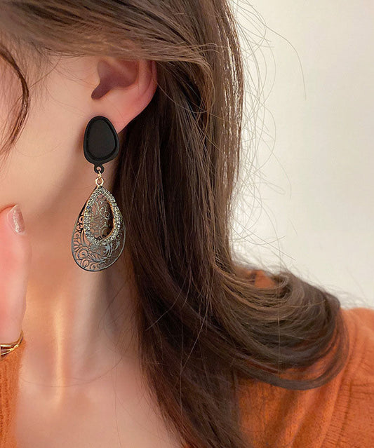 Einzigartige schwarze Zirkonia-Wassertropfen-Ohrringe mit ausgehöhlten Tropfen