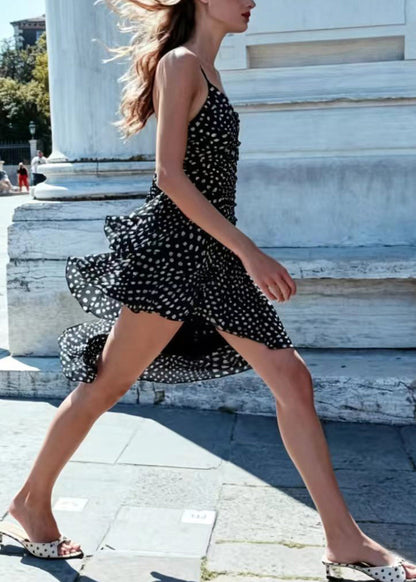 Unique Black Asymmetrical Chiffon Sundress Summer