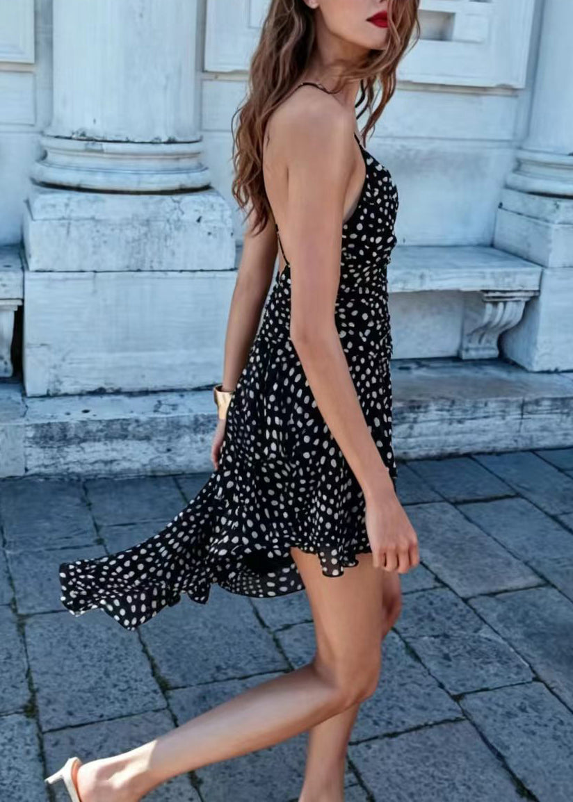 Unique Black Asymmetrical Chiffon Sundress Summer