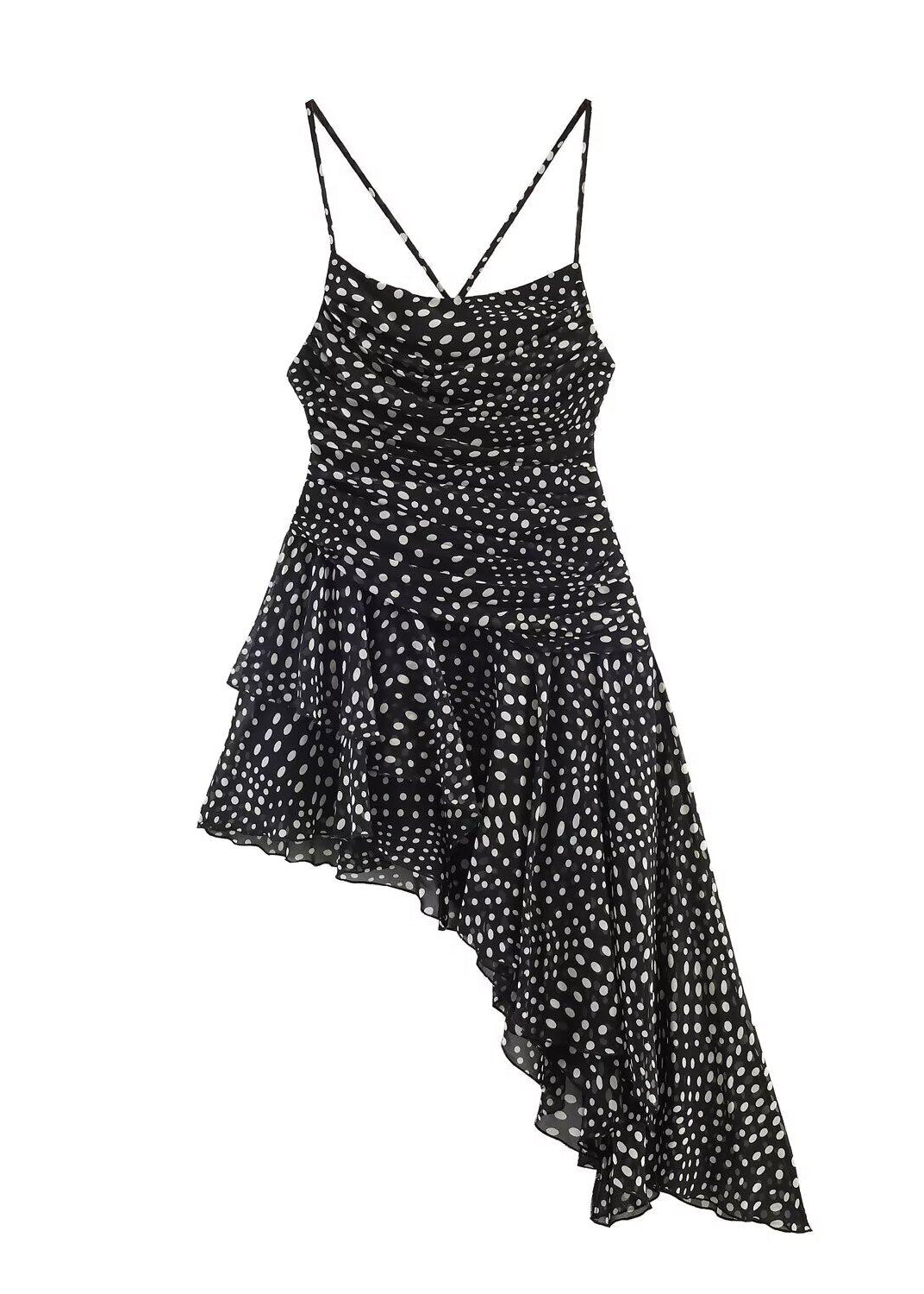Unique Black Asymmetrical Chiffon Sundress Summer