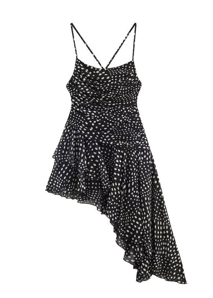 Unique Black Asymmetrical Chiffon Sundress Summer