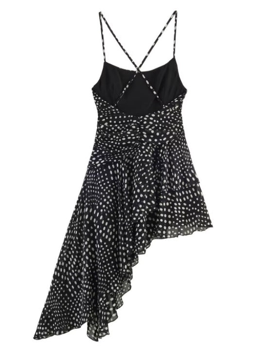 Unique Black Asymmetrical Chiffon Sundress Summer