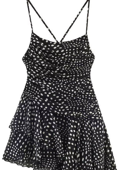 Unique Black Asymmetrical Chiffon Sundress Summer