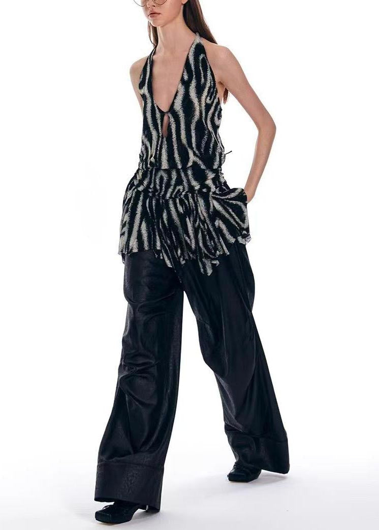 Unique Black Backless Print Halter Beach Vest Summer