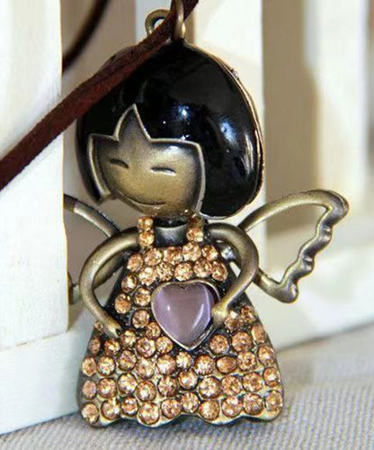 Einzigartige schwarze Halskette mit Anhänger „Love Angel Girl“ aus 45 % Baumwolle und 55 % Leinen.