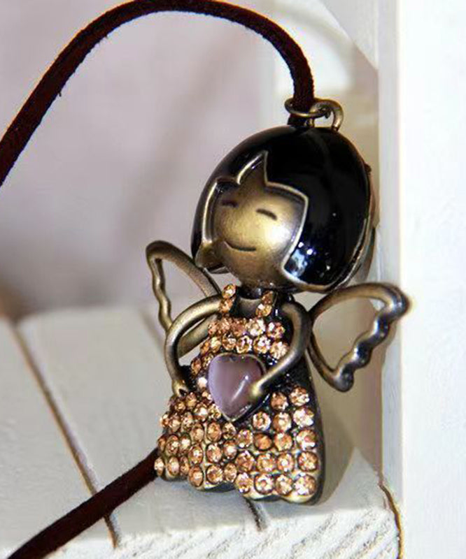 Einzigartige schwarze Halskette mit Anhänger „Love Angel Girl“ aus 45 % Baumwolle und 55 % Leinen.