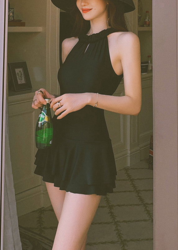 Einzigartiger schwarzer Teddy-Body mit Neckholder und offenem Rücken