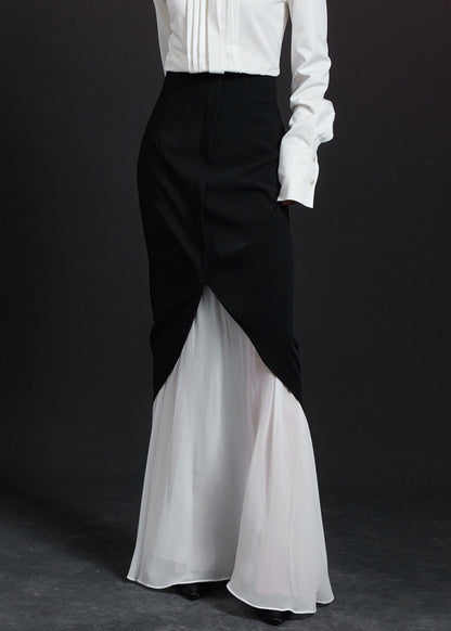 Unique Black High Waist Tulle Patchwork Skirts Summer