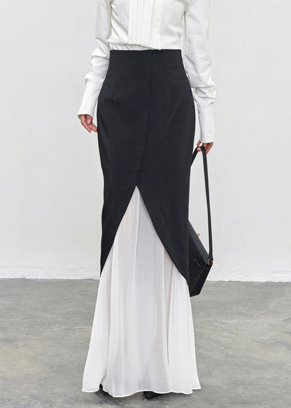 Unique Black High Waist Tulle Patchwork Skirts Summer