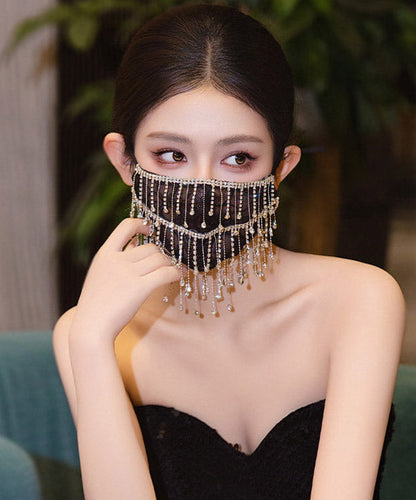Unique Black Lace Embroidery Tassel Patchwork Mask