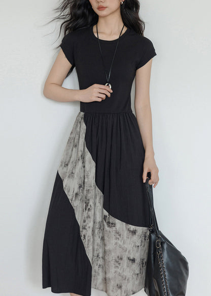 Unique Black O-Neck Patchwork Cotton Maxi Dresses Summer