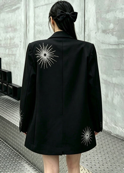 Unique Black Oversized Fireworks Zircon Cotton Coats Fall