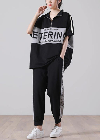 Unique Black Patchwork Cotton Summer Two Piece Set Women Clothing - SooLinen