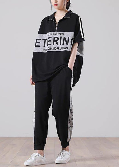 Unique Black Patchwork Cotton Summer Two Piece Set Women Clothing - SooLinen