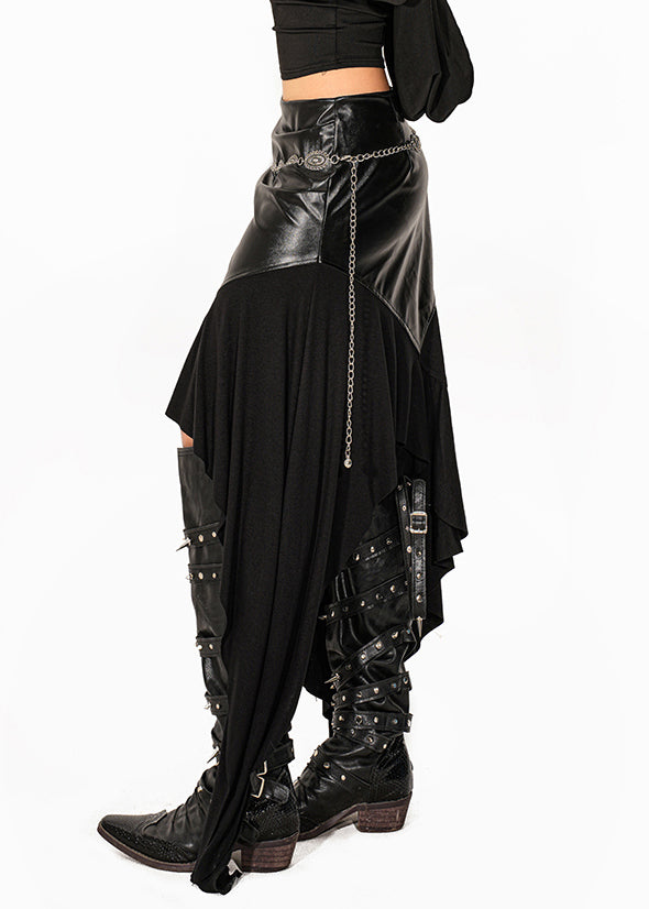 Unique Black Patchwork High Waist PU Maxi Skirt Summer