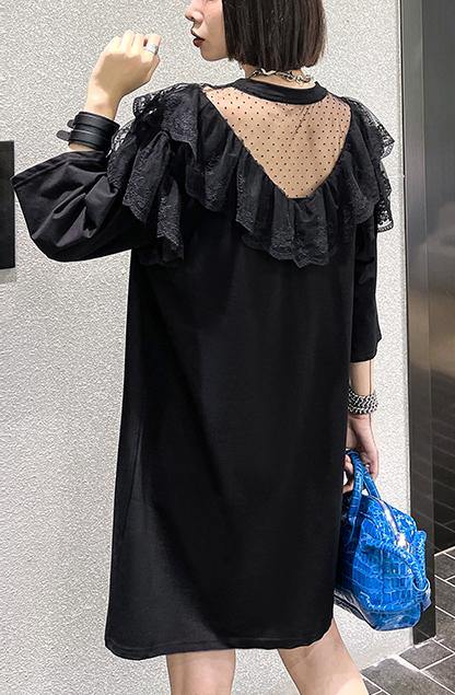 Unique Black Patchwork Lace Cotton Summer Maxi Dresses - SooLinen
