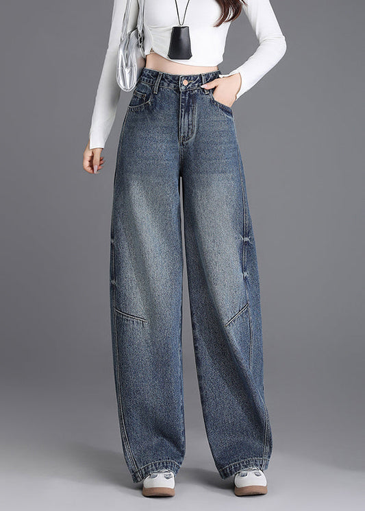 Unique Black Pockets Patchwork Denim Pants Spring