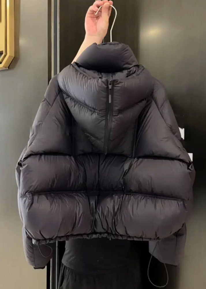 Einzigartiger schwarzer Steppparka mit Taschen und Patchwork-Design für den Winter