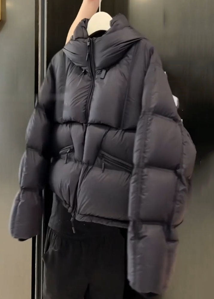 Einzigartiger schwarzer Steppparka mit Taschen und Patchwork-Design für den Winter