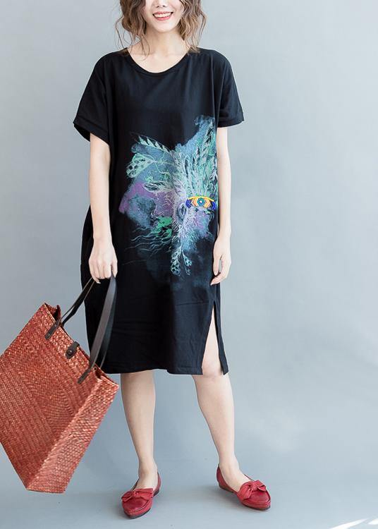 Unique Black Print Cotton low high design Summer Maxi Dress - SooLinen