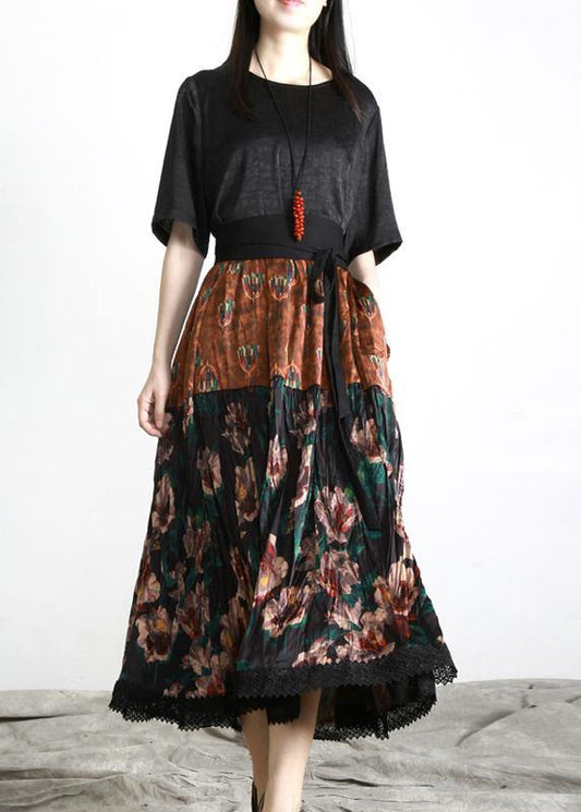 Unique Black Print Patchwork Vacation Summer Chiffon Dress - SooLinen