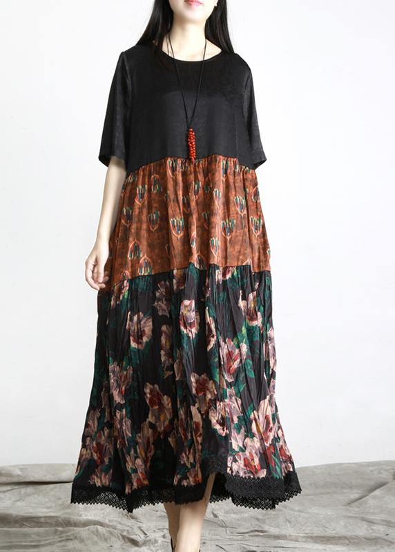 Unique Black Print Patchwork Vacation Summer Chiffon Dress - SooLinen