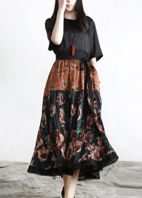 Unique Black Print Patchwork Vacation Summer Chiffon Dress - SooLinen