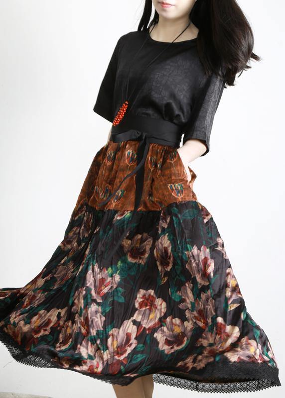 Unique Black Print Patchwork Vacation Summer Chiffon Dress - SooLinen