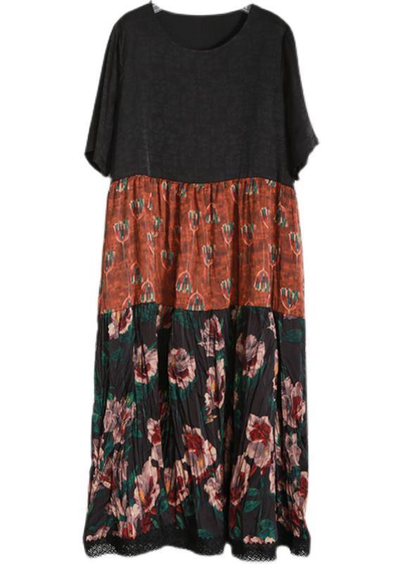 Unique Black Print Patchwork Vacation Summer Chiffon Dress - SooLinen