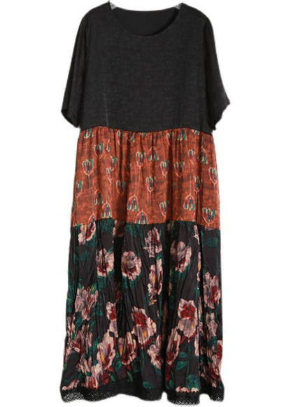 Unique Black Print Patchwork Vacation Summer Chiffon Dress - SooLinen