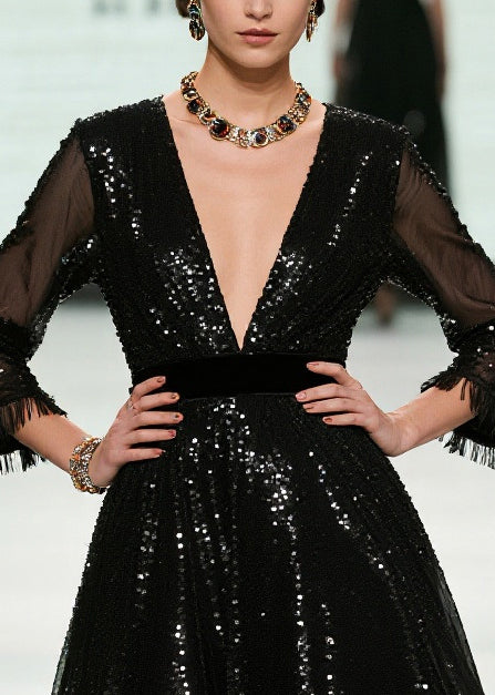 Unique Black Sequins Exra Large Hem Tulle Party Dresses Summer