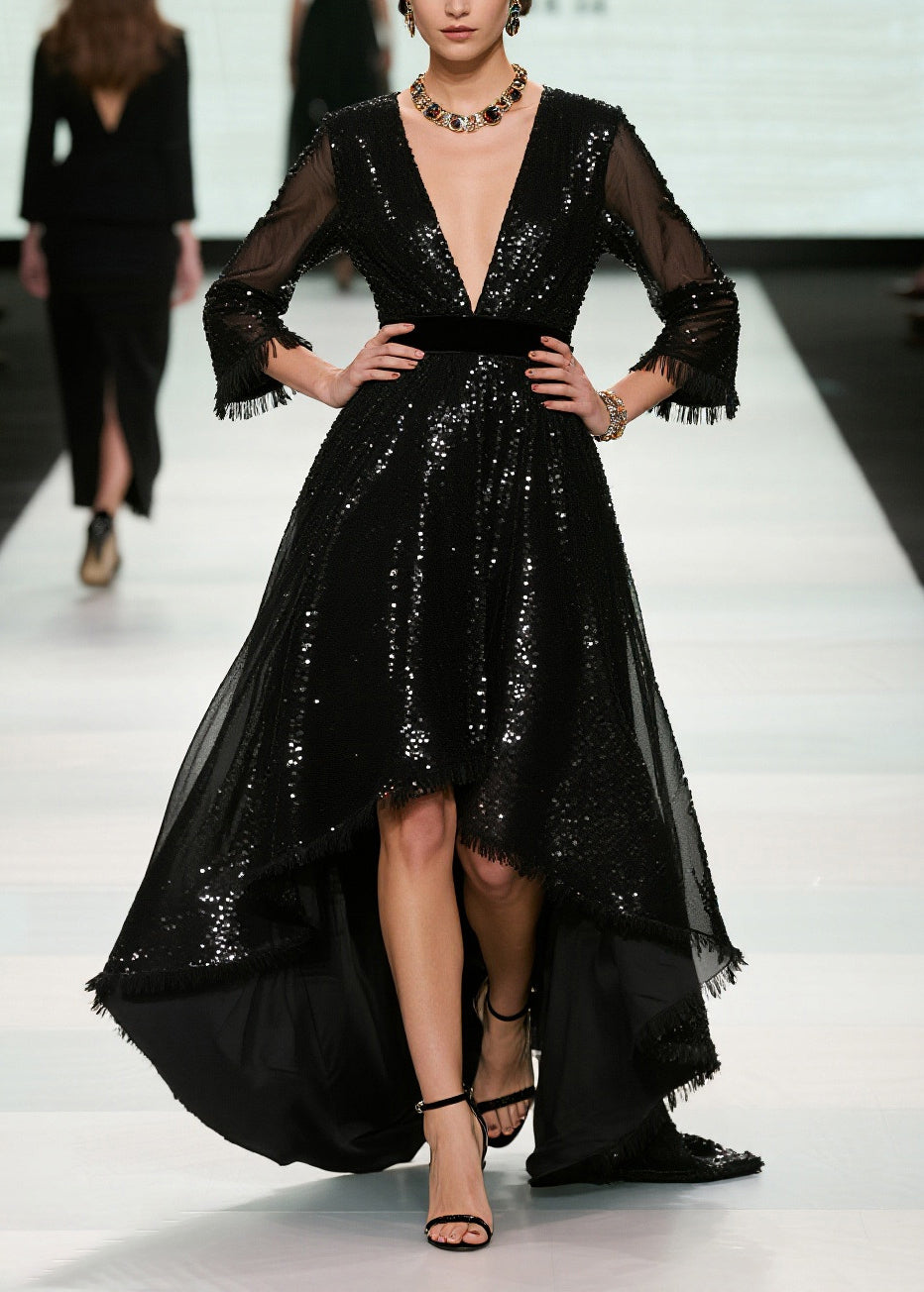 Unique Black Sequins Exra Large Hem Tulle Party Dresses Summer