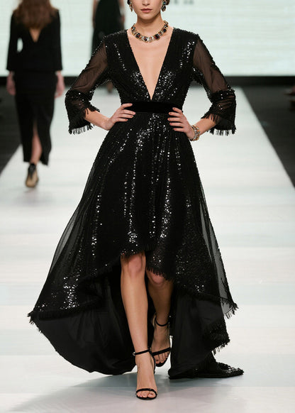 Unique Black Sequins Exra Large Hem Tulle Party Dresses Summer