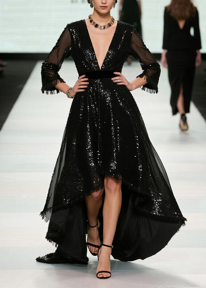 Unique Black Sequins Exra Large Hem Tulle Party Dresses Summer