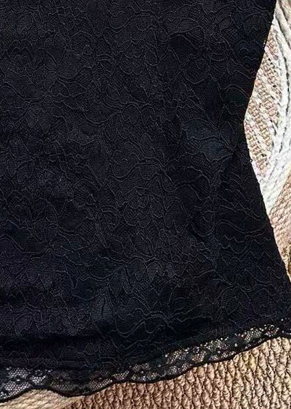 Unique Black Slash Neck Bow Lace Top Summer