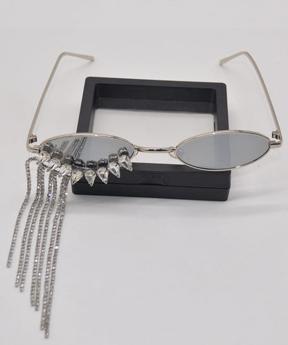 Unique Black Stainless Steel Zircon Tassel Sunglasses