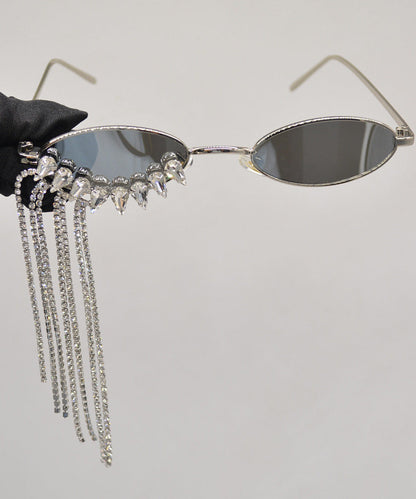 Unique Black Stainless Steel Zircon Tassel Sunglasses