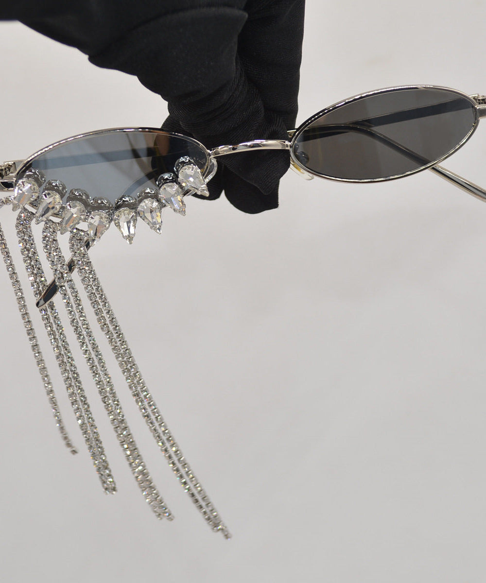 Unique Black Stainless Steel Zircon Tassel Sunglasses